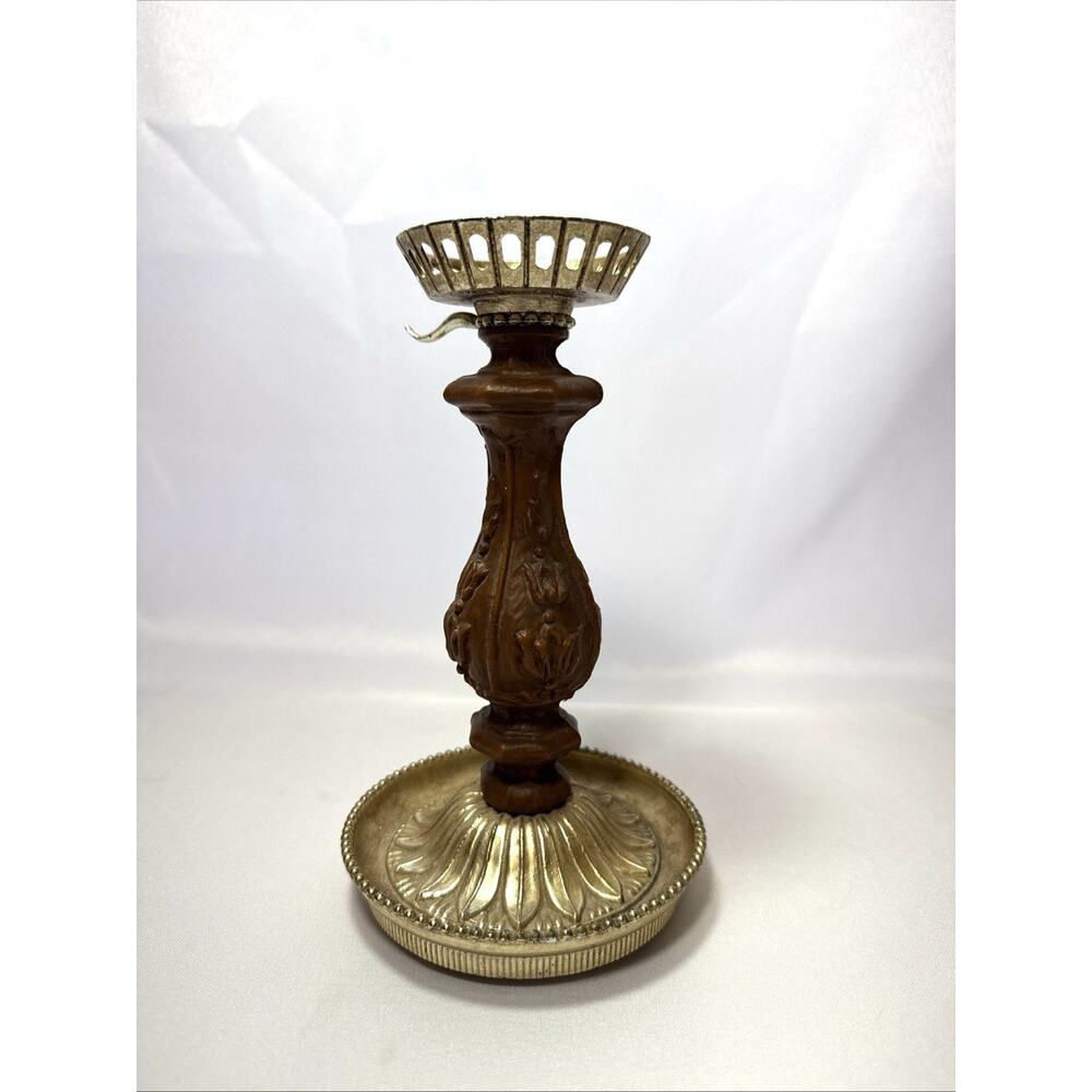 Vintage Dilly Candlestick Resin Wood Candle Holder MCM Signed Prop Deco